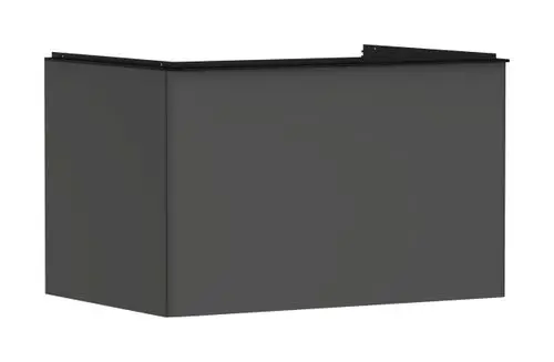 Hansgrohe Waschtischunterschrank in diamantschwarz mit einer winkelform, bietet einen Schubkasten und Platz für einen Aufsatzwaschtisch. Minimalistisches Design ohne sichtbare Griffe.